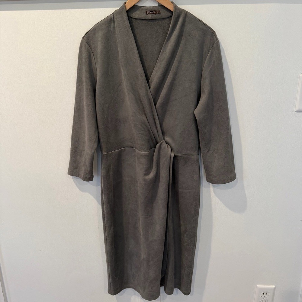 J. McLaughlin  Women's Lillian Dress Faux Suede Microfiber Taupe Faux Wrap Large